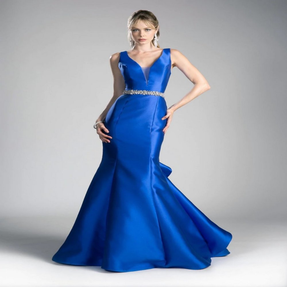 BEADED BELT MIKADO MERMAID GOWN BY CINDERELLA DIVINE CR807 -ROYAL